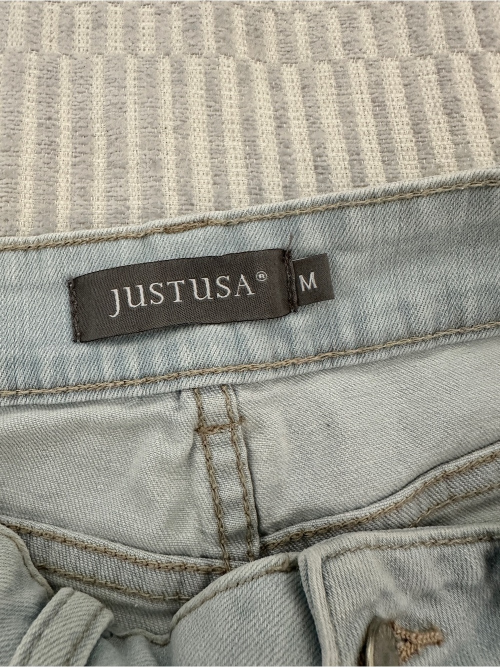 Just USA High Rise Distressed Hi-Lo Denim Shorts Light Blue - Picture 8 of 9